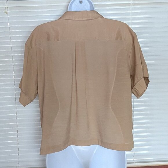 Loose-fitting v-neck blouse tan/sand colour petite XS Banana Republic EUC - Picture 2 of 4